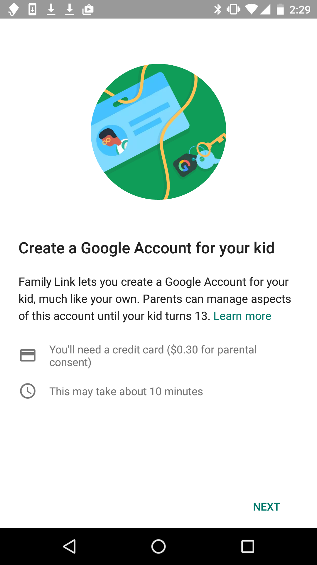 Creating Google accounts for your kids is straightforward, but is intentionally not a fast process. You should set aside time to sit down with your kid when you do it.