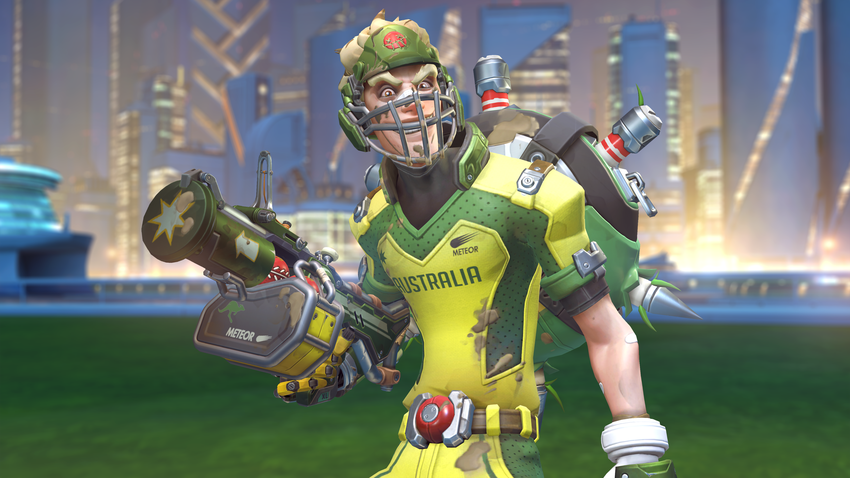 Junkrat is repping team Australia this year, although we're not sure which sport requires a grenade launcher.